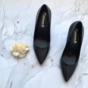 L'intervalle Women's Black Leather Pointed Toe Stiletto Heel Pumps US Size 8